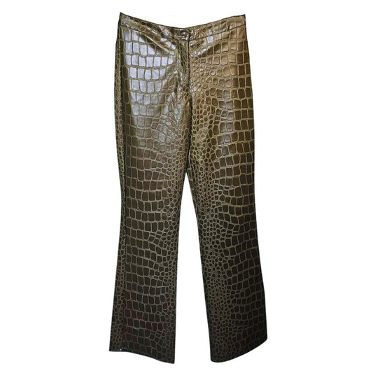 vintage croco  fake leather boot cut flour cut  πρασινο χακι κροκοδειλε οικολογικο δερμα  παντελονι σεξυ κολλητο καμπανα βραδυνο πρωινο γυαλιστερο γαι γαμο εκδρομη βαπτιση ορκομωσια παρτυ γραφειο γαλλικης κατασκευης γαλλικο μοντελο γαλλικη μαρκα 