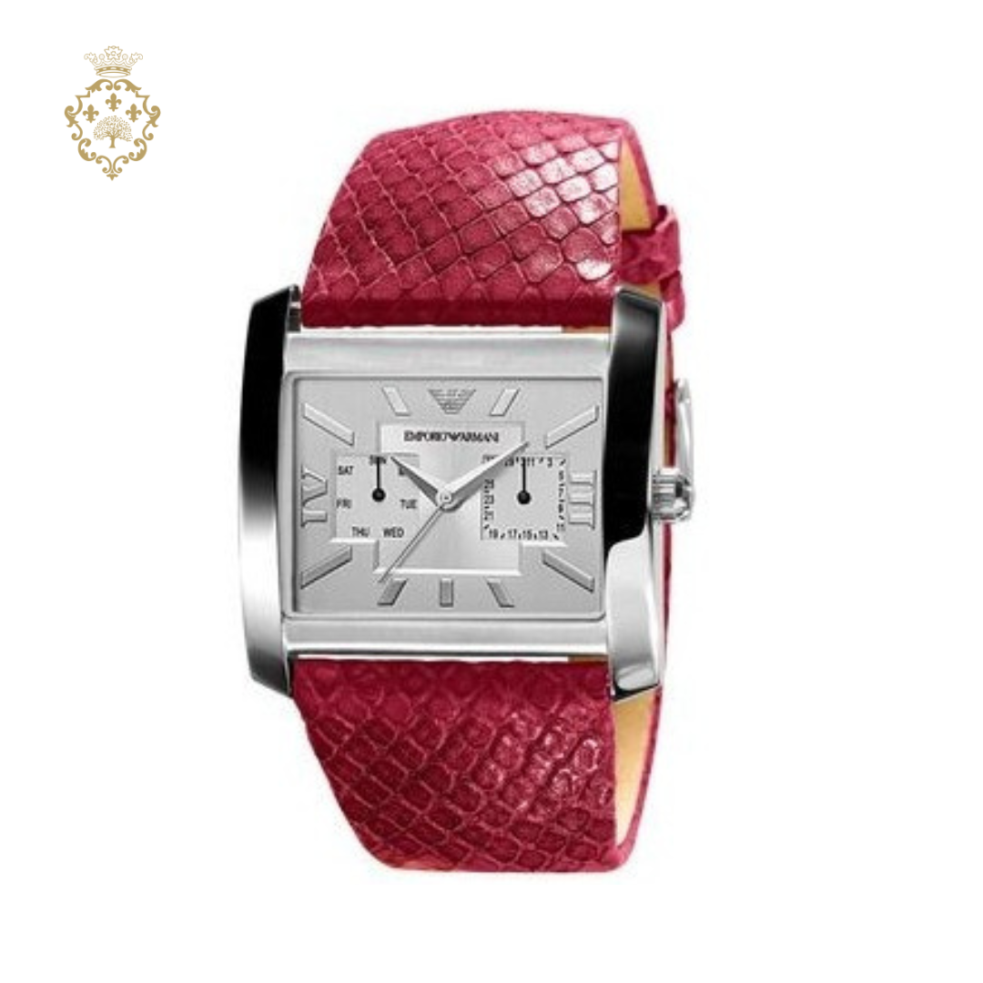 γυναικειο ρολοι emporio armani με δερματινο λουρακι κοκκινο-ροζ χρωμα