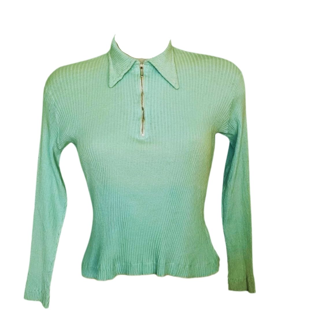 retro vintage rib t-shirt  zipper τυρκουαζ ακουα μεντα σπορ  πρωινό βραδυνο απογευματινό χειμώνα άνοιξη καλοκαίρι φθινόπωρο με τζην  με φούστα με παντελόνι  φερμουάρ  ιταλική κατασκευή 
kathrine hamnett italy designer ninetees