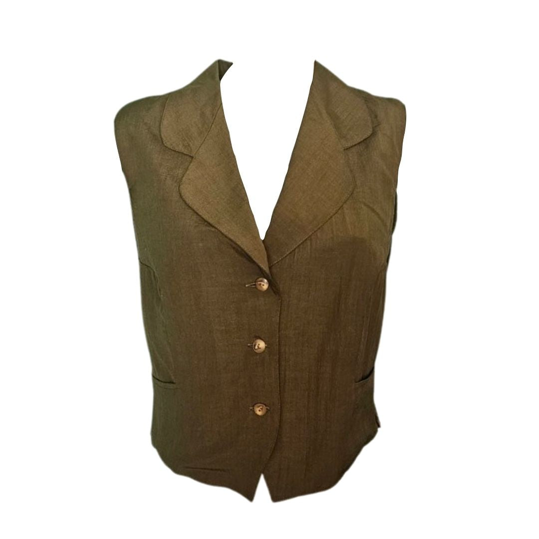 Μεταξωτό γιλέκο λαδι χρώμα χακί χρώμα ανάγλυφο ύφασμα βιταντζ συλλεκτικό μοναδικό  τρικουμπο φοριέται μόνο του με φούστα παντελόνι πουκάμισο  με σακάκι σκέτο γάμος γάμο ορκομωσία πάρτυ συνέντευξη για δουλειά  ρούχο γραφείου κουμπαρά καλεσμένη με μακριά φούστα μποχο  στρογγυλό πέτο στρογγυλός γιακσς με τούλινη φούστα μεσάτο σεξυ ρομαντικό ανδρόγυνο  γυναικείο