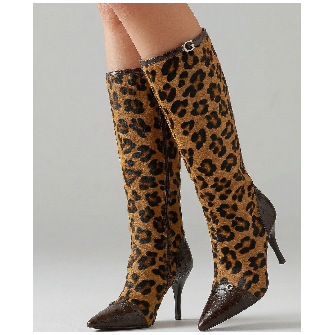 Guess Vintage, Leopard Boots, Pony Skin Boots, Animal Print Footwear, Y2K Style, Καφέ Λεοπάρ Μπότες, Μπότες με τακούνι, Vintage Designer καθημερινες βραδυνες σπορ καλες για γαμο βαπτιση ορκομωσια  με τχ=ζην καουμποιικο στυλ κροκο σεξυ