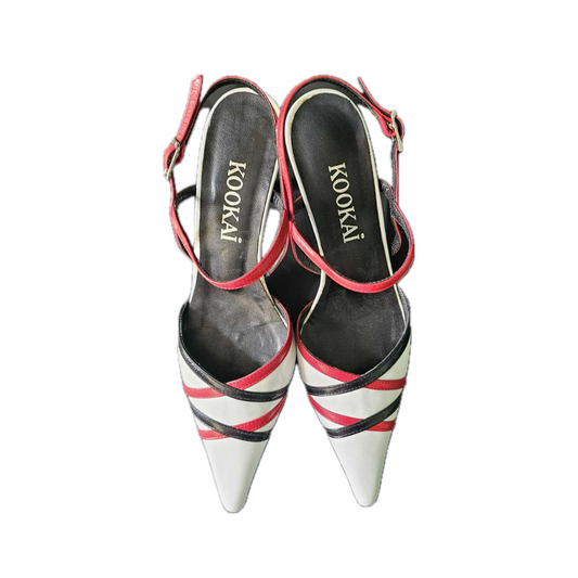 slingback γοβες,τριχρωμη,μαυρο,κοκκινο,λευκο με λουρακια,χαμηλο,δερματινο,γαμο,βαπτιση,ορκομωσια,σικ,κλασσικη,βιταντζ,μυτερη ανετη